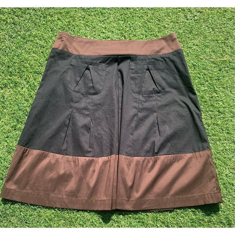 LEFT OF CENTER ANTHROPOLOGIE Brown black pocket pleated A-LINE SKIRT sz 4